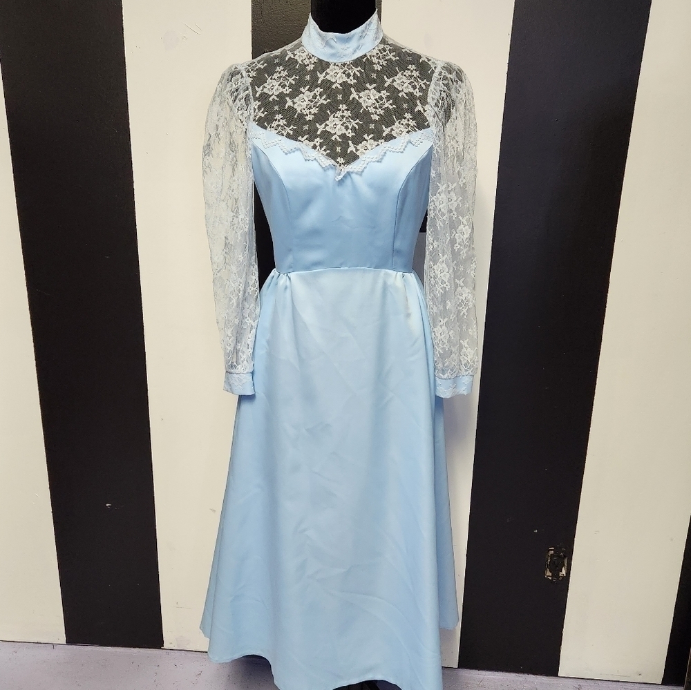 60's blue and lace Victorian dress